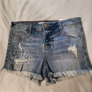 Cello Embellished Light Denim Cut Off Shorts Size Medium